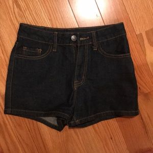 High rise dark wash denim shorts
